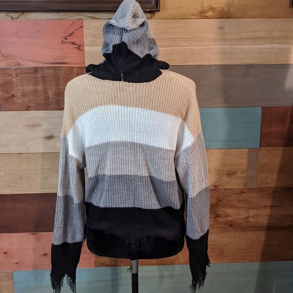 NWOT MEDIUM hooded sweater color blocked - Picture 2 of 3